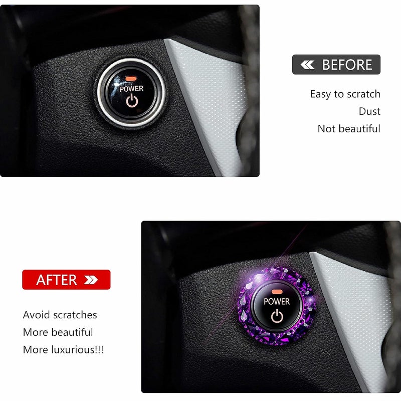Murimt Bling Car Button Start Button Cover/Sticker for Wowen, Car Engine Start Stop Trim Ring, Shiny Crystal Rhinestone Key Ignition and Knob Ring (Gem Purpler)… - Image 2